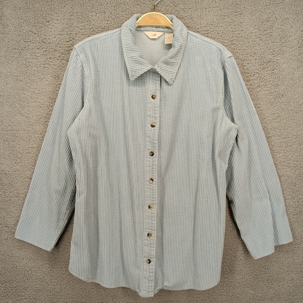 J Jill Small Corduroy Shirt Jacket Button Front Long Sleeve Light Baby Blue